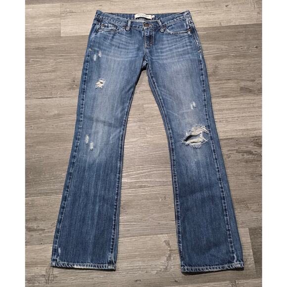Abercrombie & Fitch Dark Wash Distressed Emma Boot Cut Blue Jeans - Picture 6 of 6